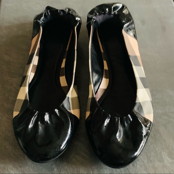 BURBERRY All leather Nova Check/Patent Leather Ballet Flats - Picture 2 of 8